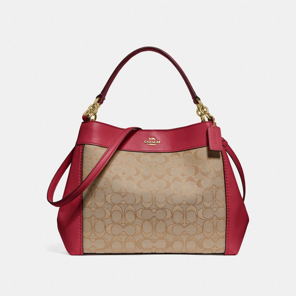 COACH F29548 SMALL LEXY SHOULDER BAG IN SIGNATURE JACQUARD KHAKI/CHERRY/LIGHT GOLD