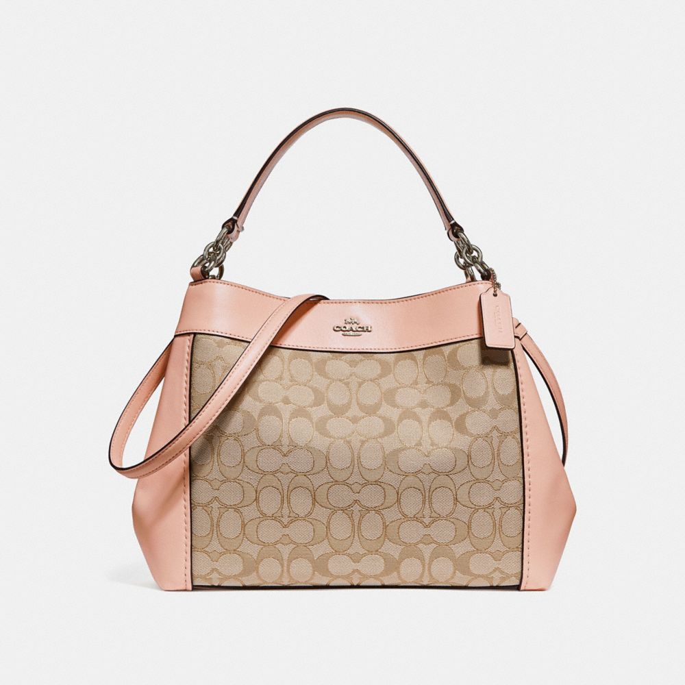 SMALL LEXY SHOULDER BAG IN SIGNATURE JACQUARD - f29548 - LIGHT KHAKI/LIGHT PINK/SILVER