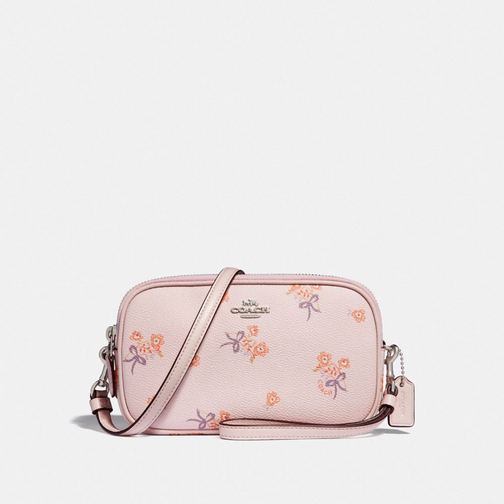 SADIE CROSSBODY CLUTCH WITH FLORAL BOW PRINT - ICE PINK FLORAL BOW/SILVER - COACH F29549
