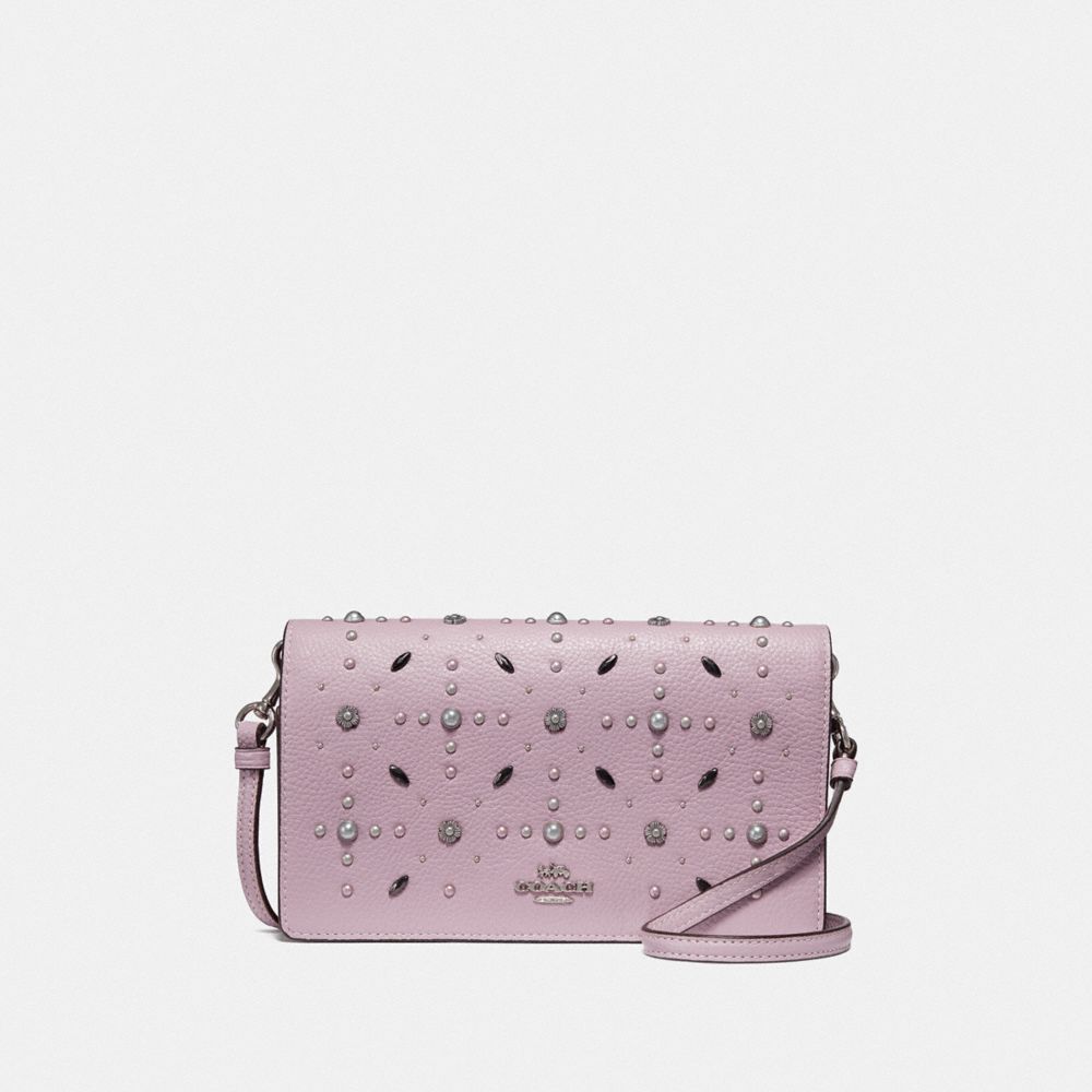 COACH F29575 HAYDEN FOLDOVER CROSSBODY CLUTCH WITH PRAIRIE RIVETS ICE PURPLE/SILVER