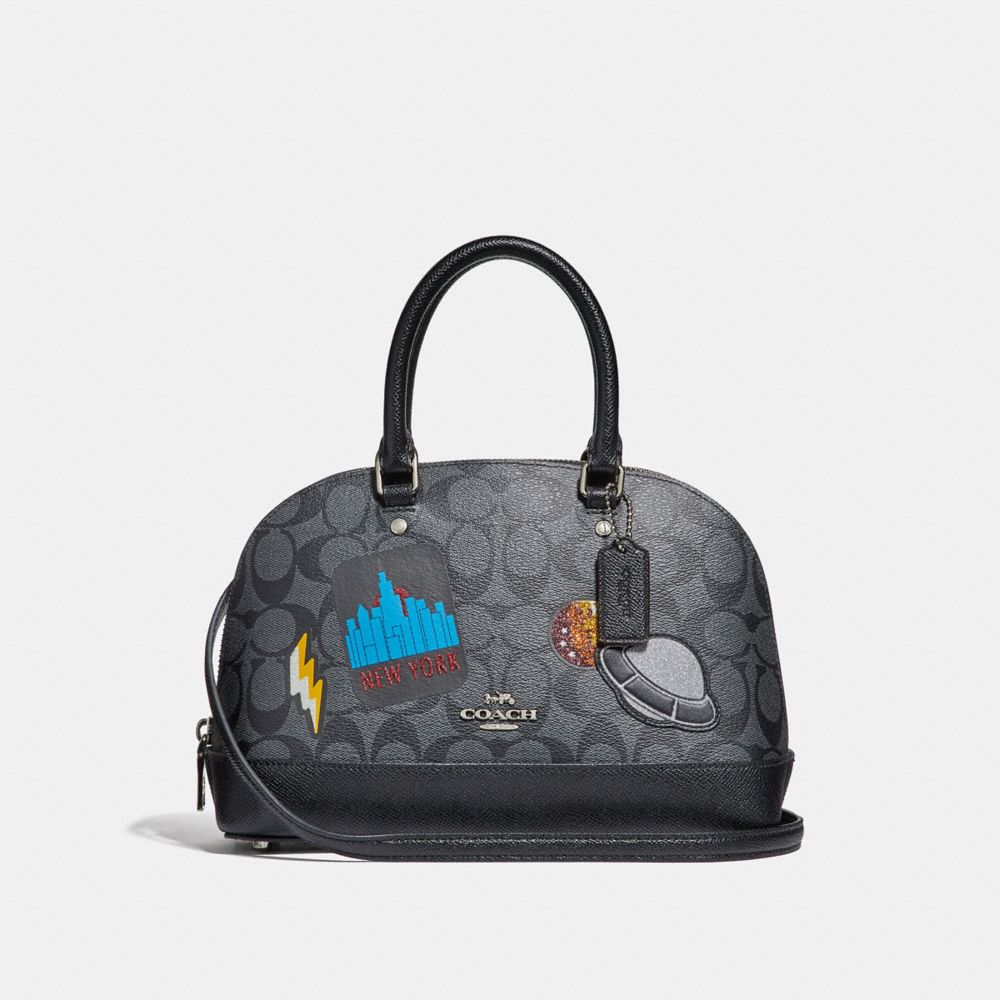 MINI SIERRA SATCHEL IN SIGNATURE CANVAS WITH SPACE PATCHES - f29618 - BLACK SMOKE/BLACK/SILVER