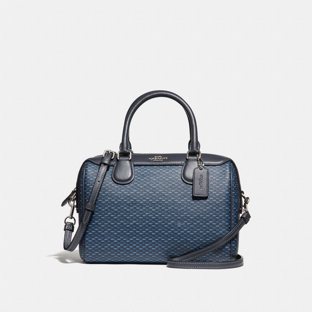 COACH f29669 MINI BENNETT SATCHEL WITH LEGACY PRINT SILVER/NAVY