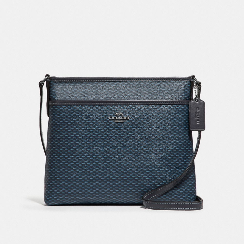 COACH F29672 FILE CROSSBODY WITH LEGACY PRINT SILVER/NAVY