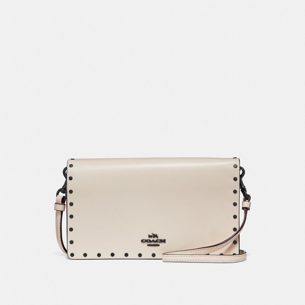 HAYDEN FOLDOVER CROSSBODY CLUTCH WITH RIVETS - F29675 - CHALK/BLACK COPPER