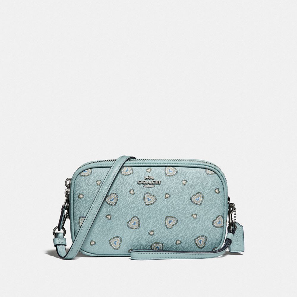 SADIE CROSSBODY CLUTCH WITH WESTERN HEART PRINT - F29682 - LIGHT TURQUOISE WESTERN HEART/SILVER