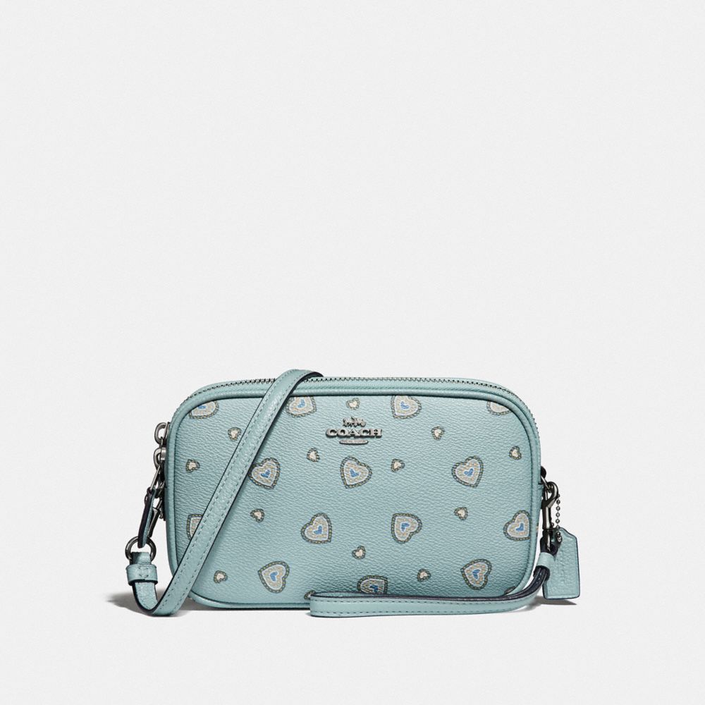 COACH F29682 Sadie Crossbody Clutch With Western Heart Print LIGHT TURQUOISE WESTERN HEART/SILVER