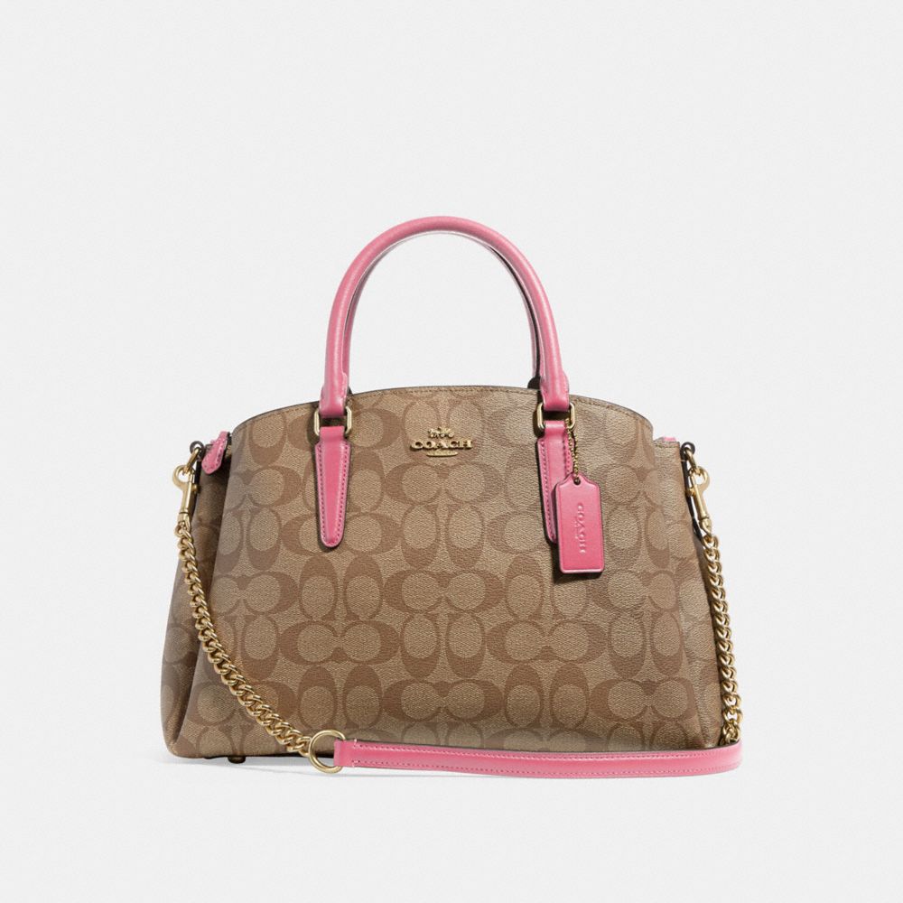 COACH SAGE CARRYALL IN SIGNATURE CANVAS - KHAKI/PINK RUBY/GOLD - F29683