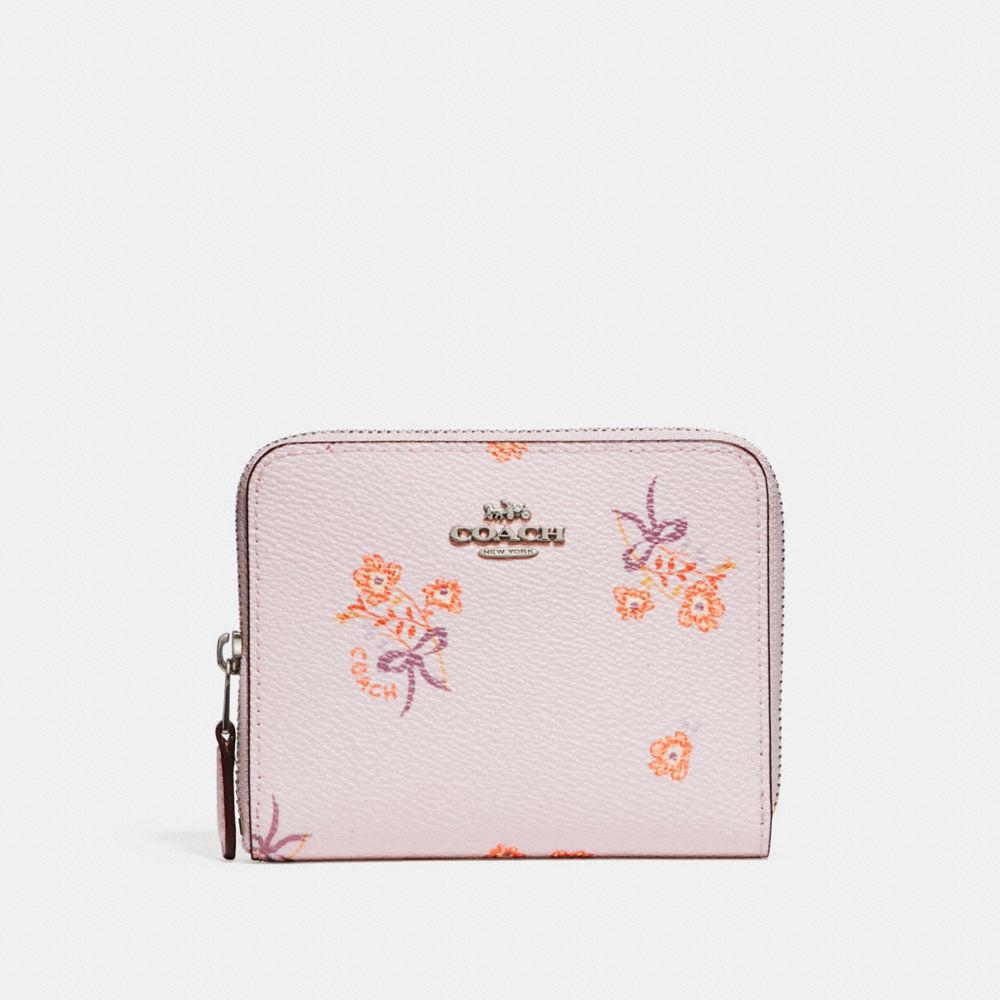 SMALL ZIP AROUND WALLET WITH FLORAL BOW PRINT - ICE PINK FLORAL BOW/SILVER - COACH F29685