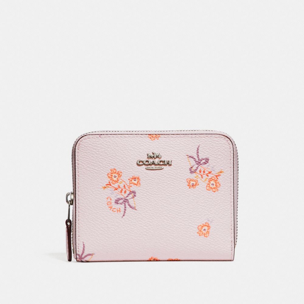 COACH F29685 SMALL ZIP AROUND WALLET WITH FLORAL BOW PRINT ICE PINK FLORAL BOW/SILVER