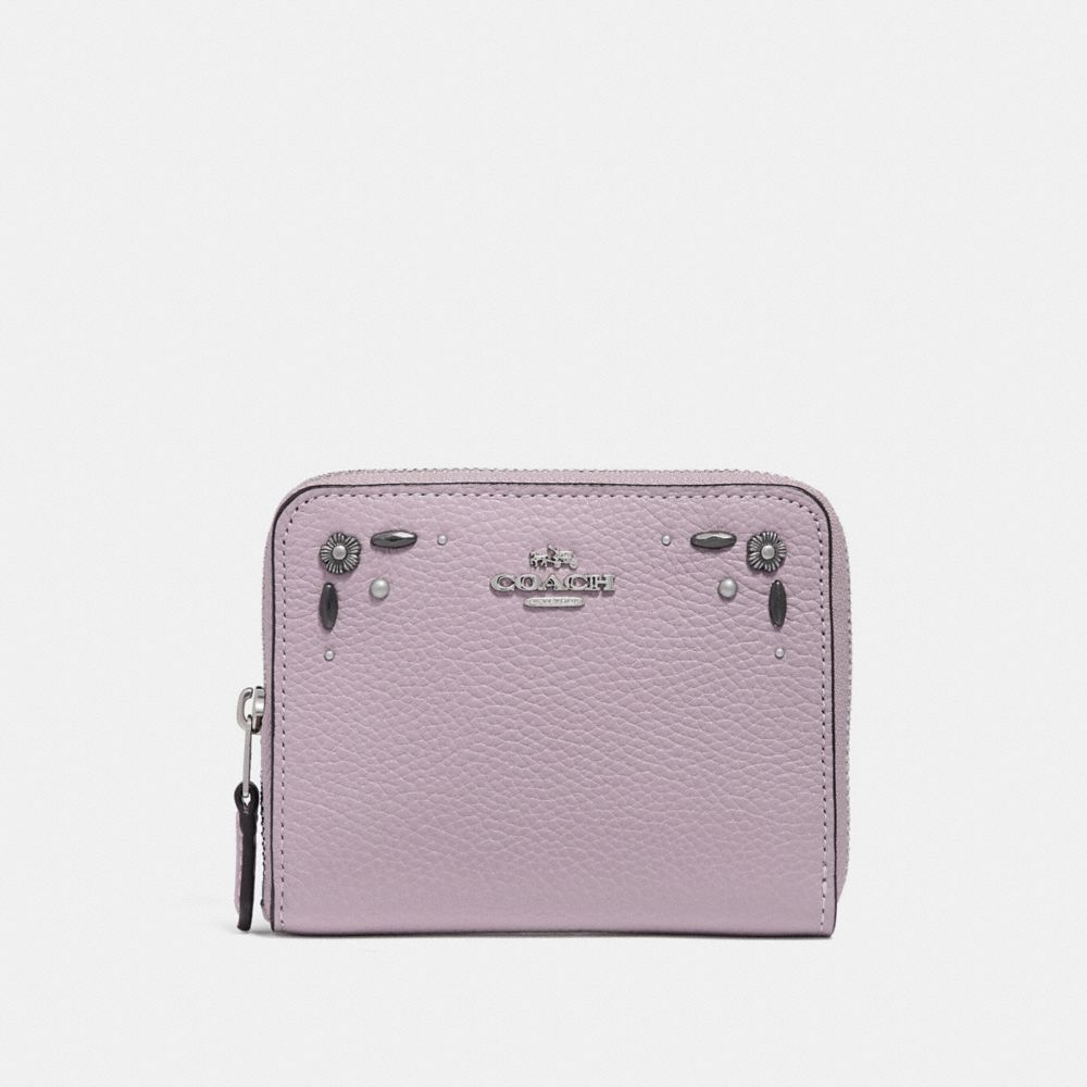 COACH F29689 - SMALL ZIP AROUND WALLET WITH PRAIRIE RIVETS DETAIL ICE PURPLE/SILVER