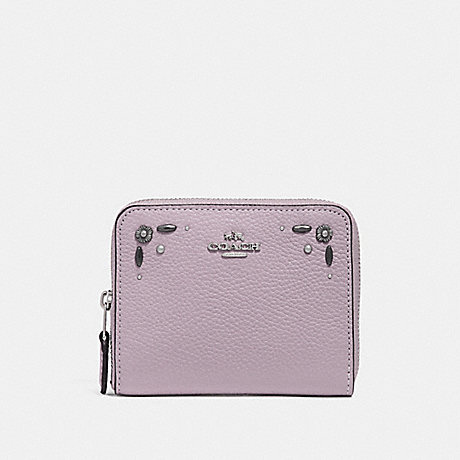 COACH SMALL ZIP AROUND WALLET WITH PRAIRIE RIVETS DETAIL - ICE PURPLE/SILVER - F29689