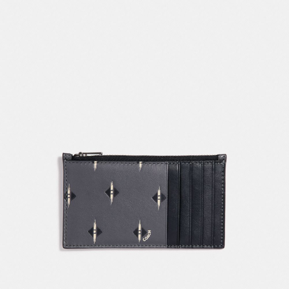 ZIP CARD CASE WITH IKAT GEO PRINT - GRAPHITE - COACH F29700