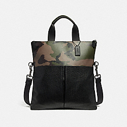 CHARLES FOLDOVER TOTE WITH CAMO PRINT - f29706 - DARK GREEN MULTI/BLACK ANTIQUE NICKEL