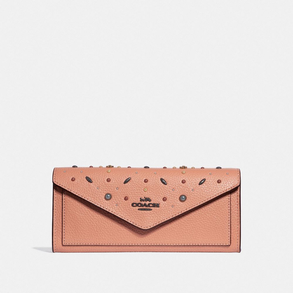 COACH F29716 Soft Wallet With Prairie Rivets DARK BLUSH/DARK GUNMETAL