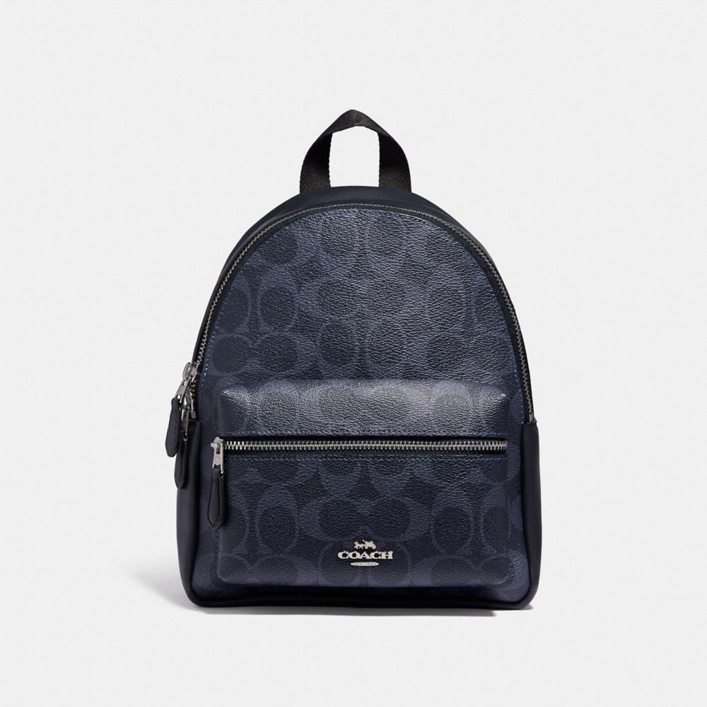 MINI CHARLIE BACKPACK IN SIGNATURE CANVAS - f29719 - denim/midnight/silver