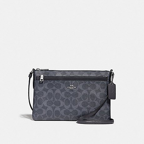 COACH f29725 EAST/WEST CROSSBODY WITH POP-UP POUCH IN SIGNATURE CANVAS denim/midnight/silver
