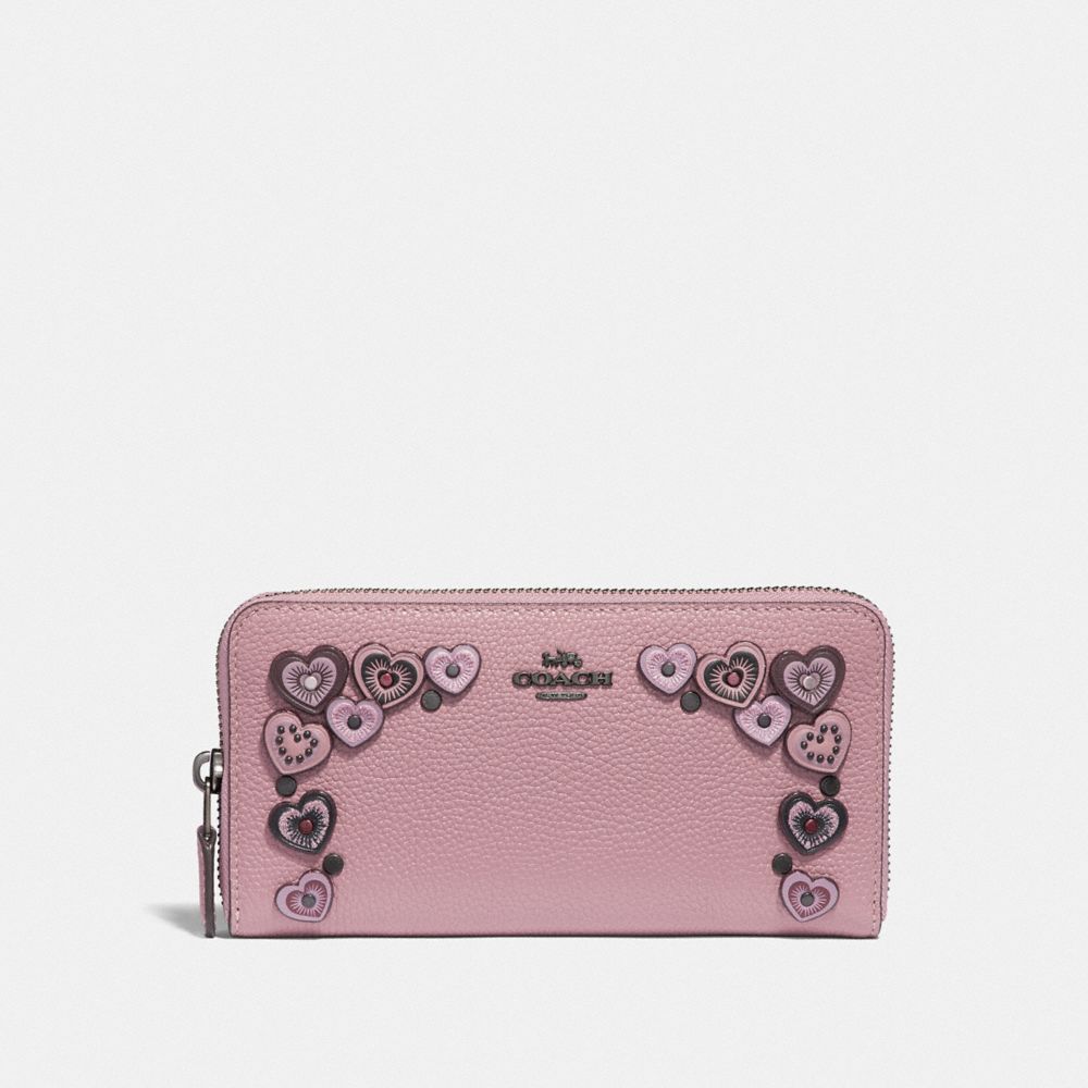 COACH F29746 ACCORDION ZIP WALLET WITH HEARTS DUSTY ROSE/BLACK COPPER