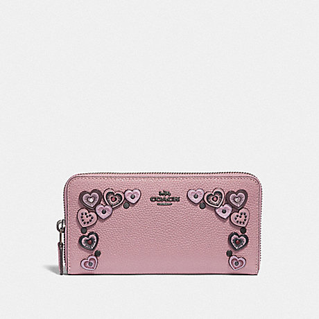 COACH F29746 ACCORDION ZIP WALLET WITH HEARTS DUSTY ROSE/BLACK COPPER