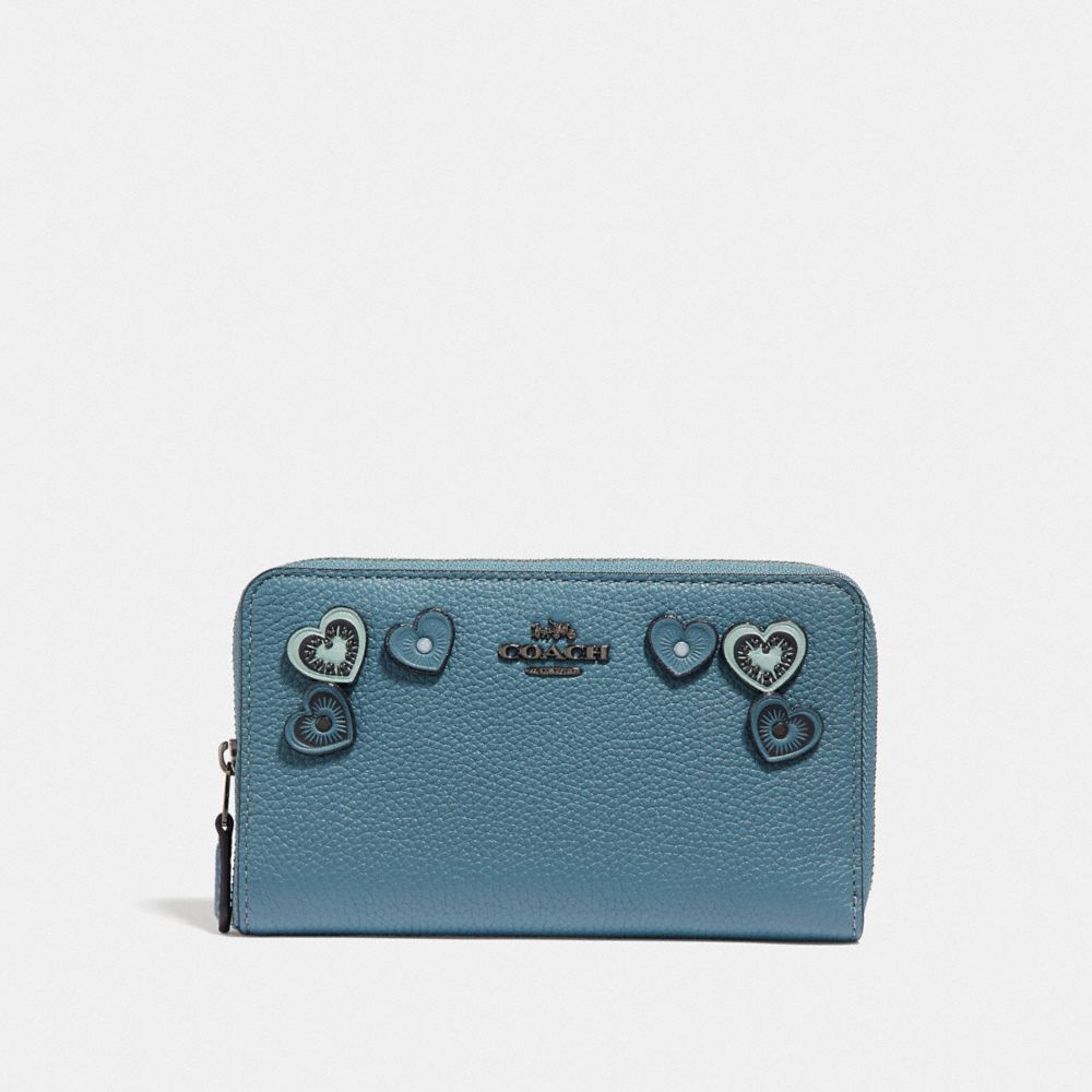 COACH F29748 Medium Zip Around Wallet With Hearts DK/CHAMBRAY