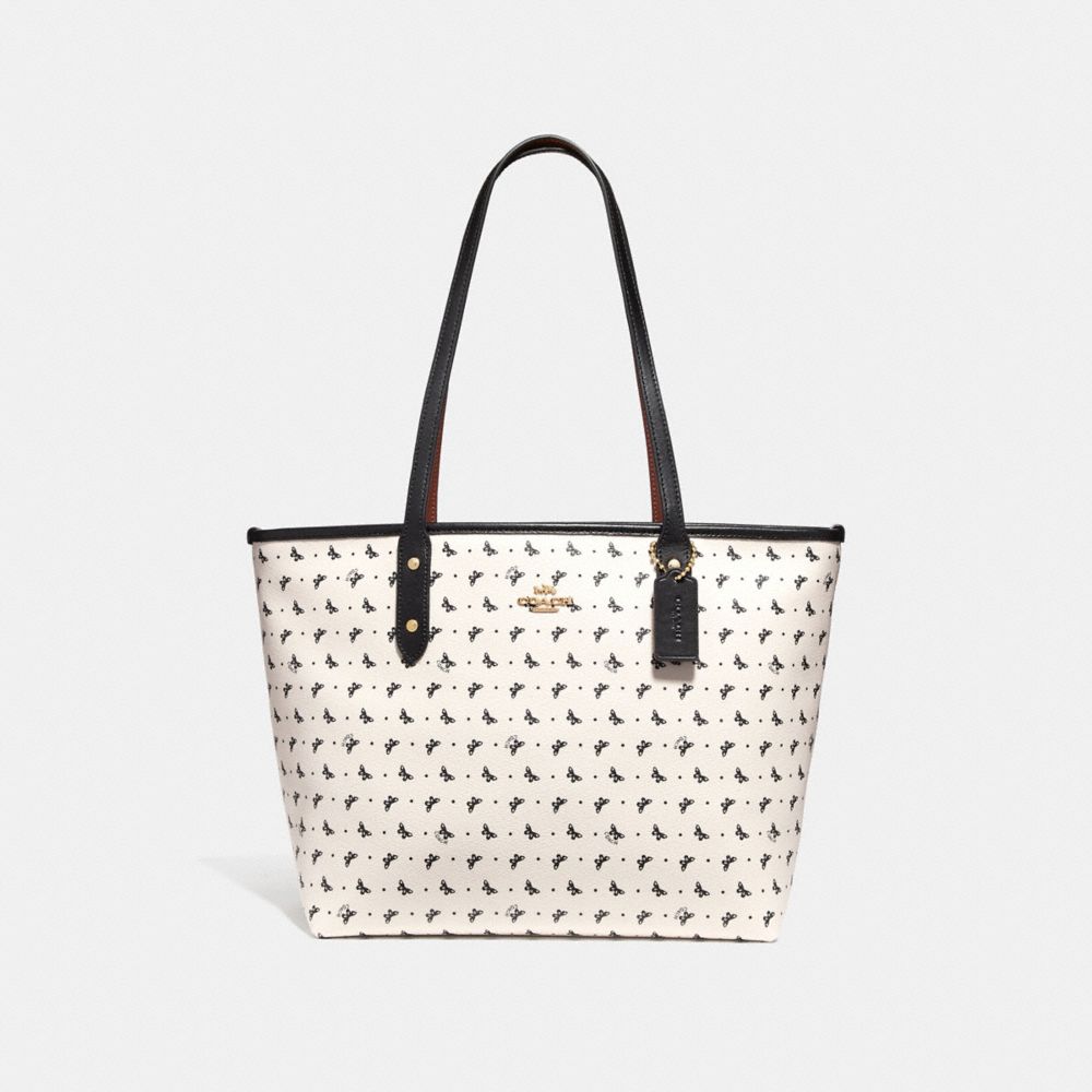 COACH F29803 - CITY ZIP TOTE WITH BUTTERFLY DOT PRINT CHALK/BLACK/LIGHT GOLD