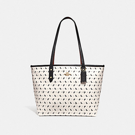 COACH f29803 CITY ZIP TOTE WITH BUTTERFLY DOT PRINT CHALK/BLACK/LIGHT GOLD