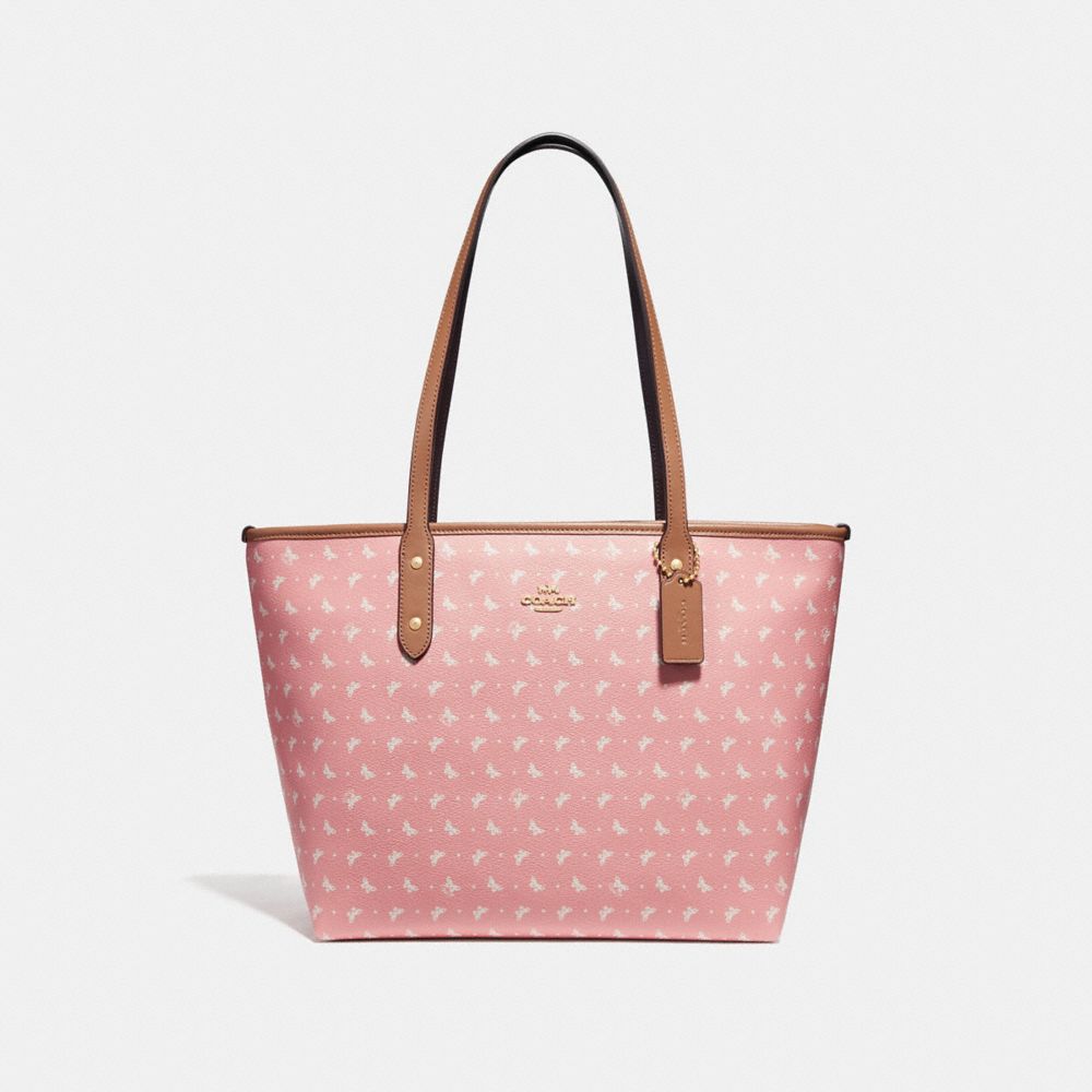 COACH F29803 City Zip Tote With Butterfly Dot Print BLUSH/CHALK/LIGHT GOLD