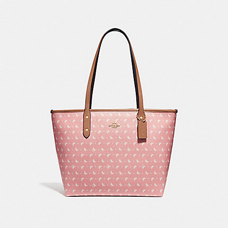 COACH f29803 CITY ZIP TOTE WITH BUTTERFLY DOT PRINT Blush/Chalk/LIGHT GOLD