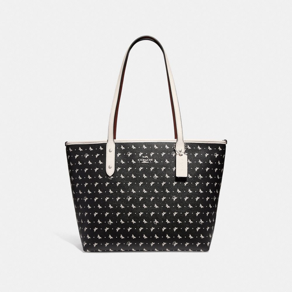 COACH F29803 City Zip Tote With Butterfly Dot Print BLACK/CHALK/SILVER