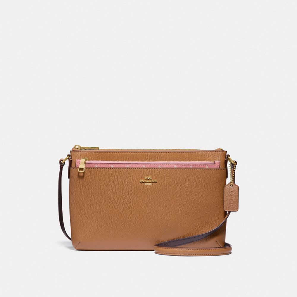 COACH F29805 EAST/WEST CROSSBODY WITH POP-UP POUCH WITH BUTTERFLY DOT PRINT BLUSH/CHALK/LIGHT-GOLD