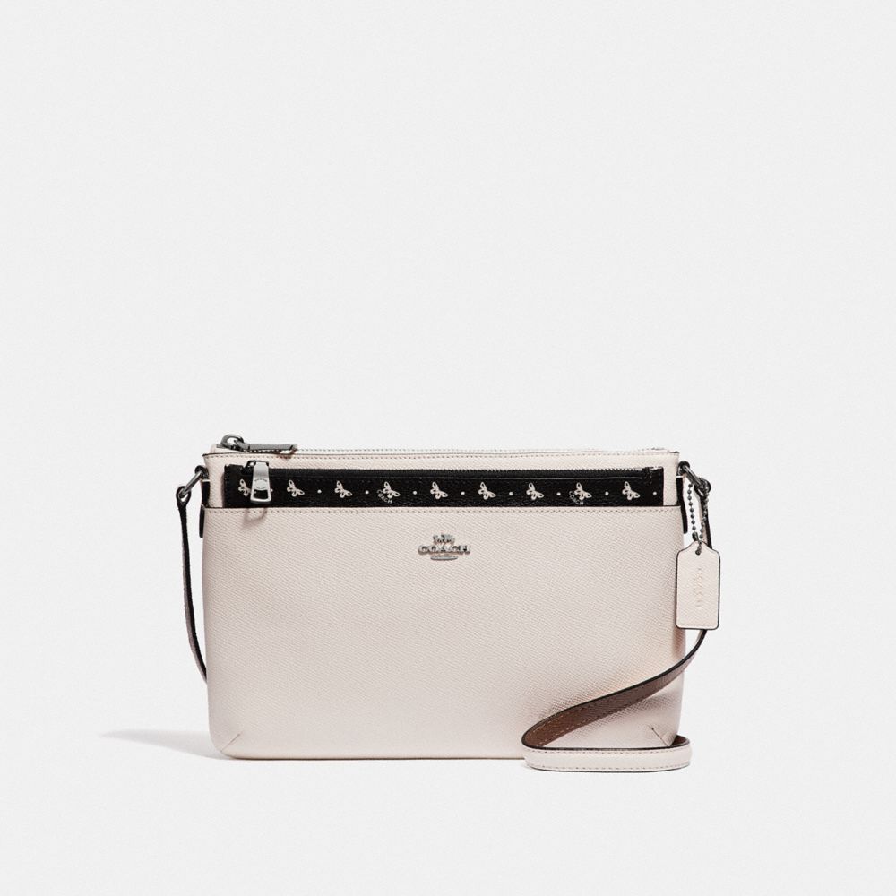 EAST/WEST CROSSBODY WITH POP-UP POUCH WITH BUTTERFLY DOT PRINT - F29805 - BLACK/CHALK/SILVER