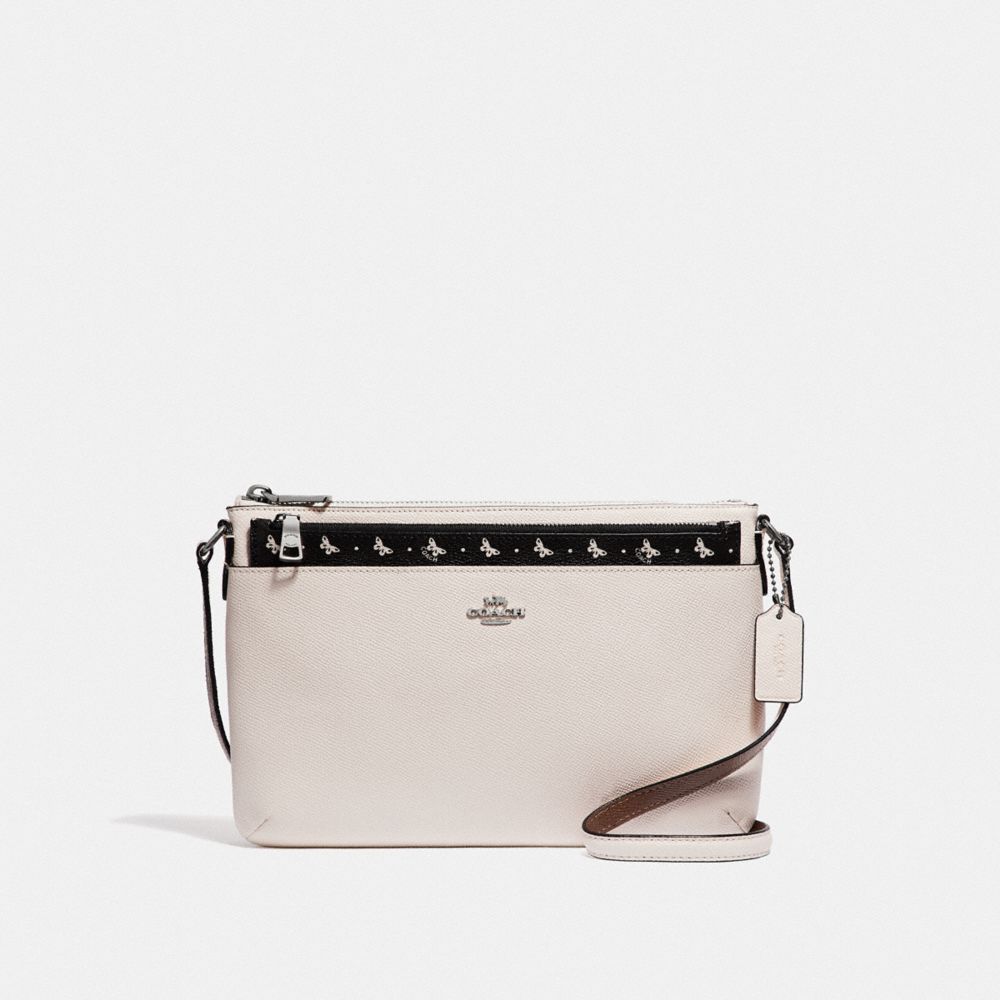 COACH F29805 East/west Crossbody With Pop-up Pouch With Butterfly Dot Print BLACK/CHALK/SILVER