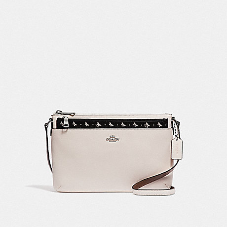 COACH F29805 EAST/WEST CROSSBODY WITH POP-UP POUCH WITH BUTTERFLY DOT PRINT BLACK/CHALK/SILVER