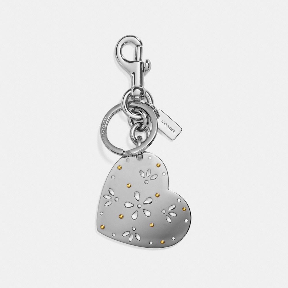 PERFORATED HEART BAG CHARM - f29817 - SILVER/SILVER