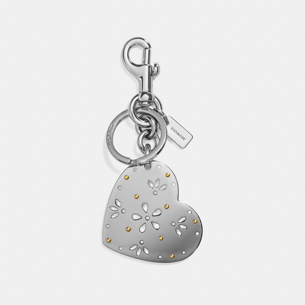 COACH F29817 - PERFORATED HEART BAG CHARM SILVER/SILVER