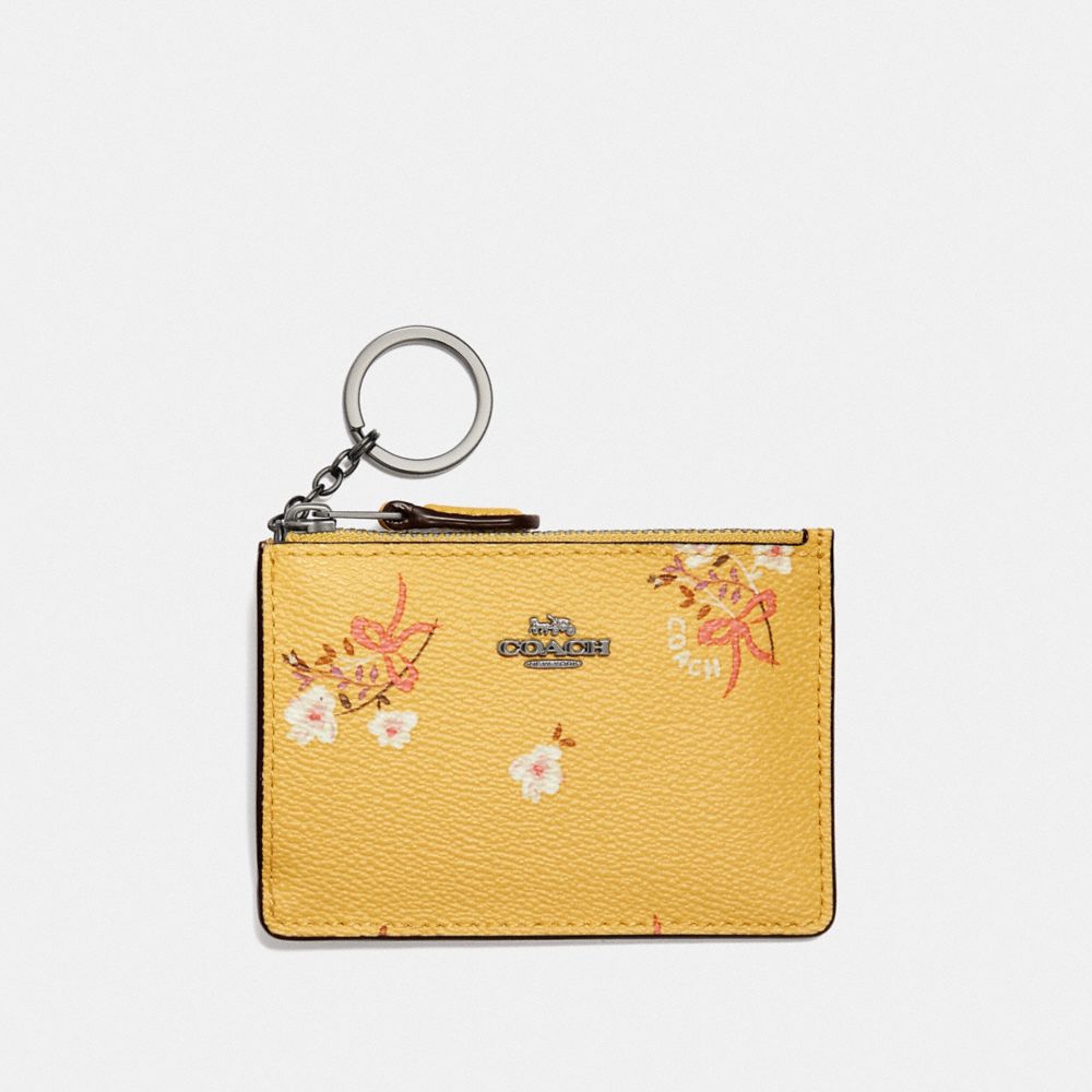 COACH F29872 Mini Skinny Id Case With Floral Bow Print DK/SUNFLOWER FLORAL BOW