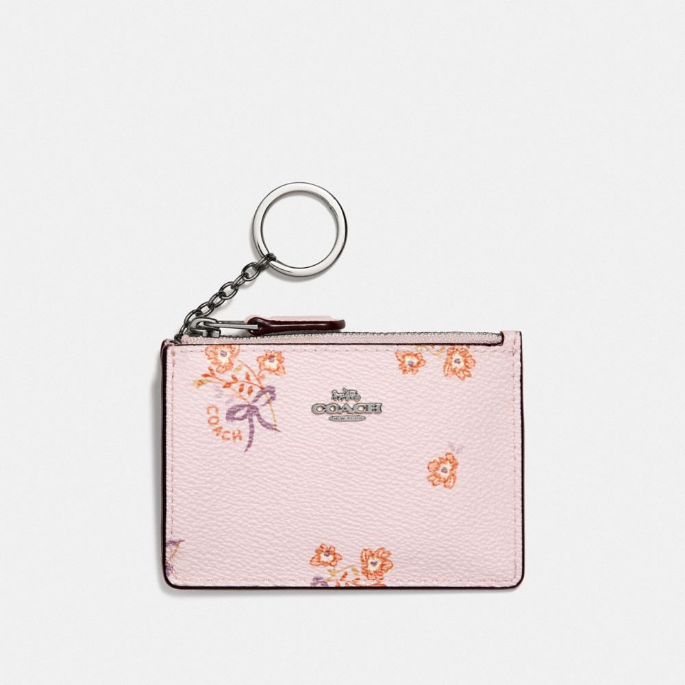 COACH F29872 MINI SKINNY ID CASE WITH FLORAL BOW PRINT SV/ICE PINK FLORAL BOW