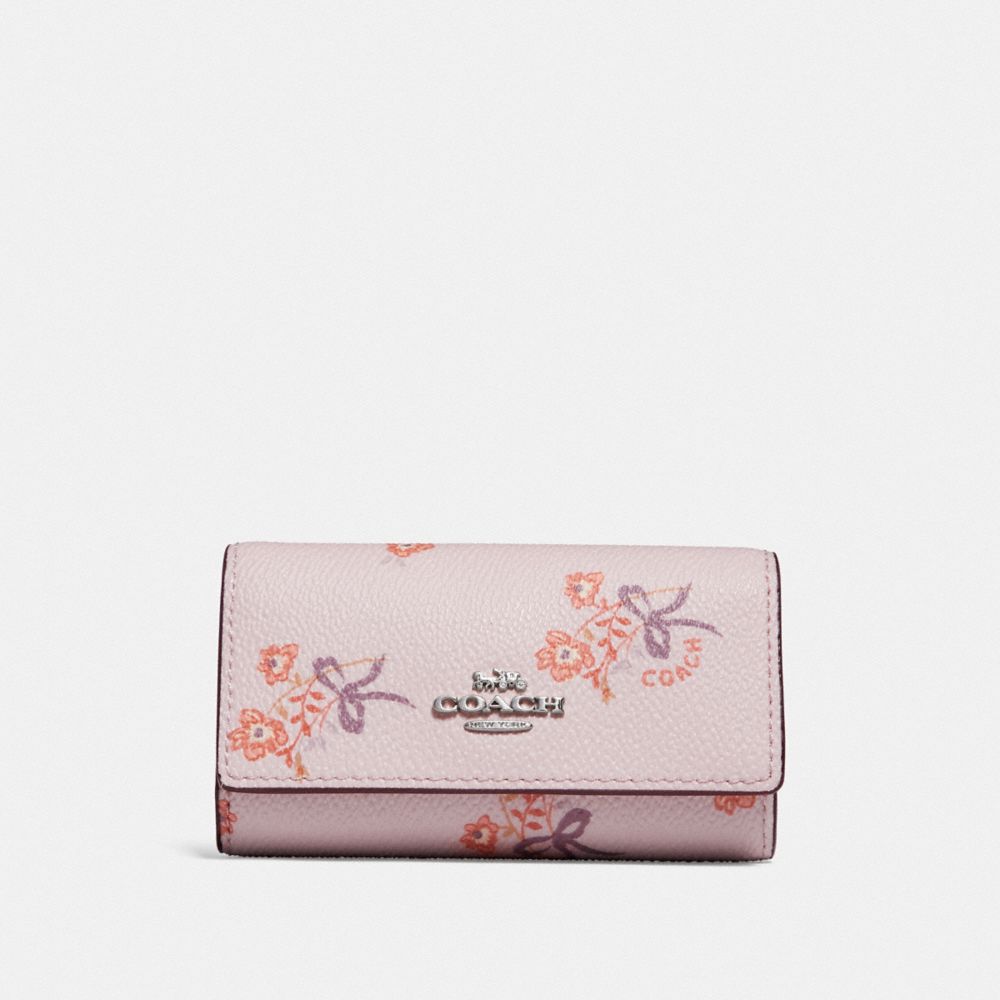 COACH F29873 - SIX RING KEY CASE WITH FLORAL BOW PRINT SV/ICE PINK FLORAL BOW