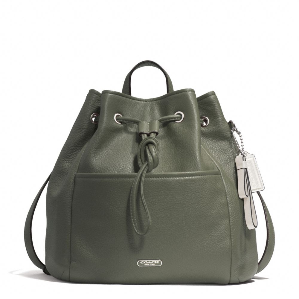 PARK LEATHER DRAWSTRING BACKPACK - SILVER/OLIVE - COACH F29895