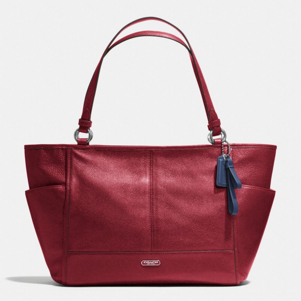 PARK LEATHER CARRIE TOTE - SILVER/CRIMSON - COACH F29898