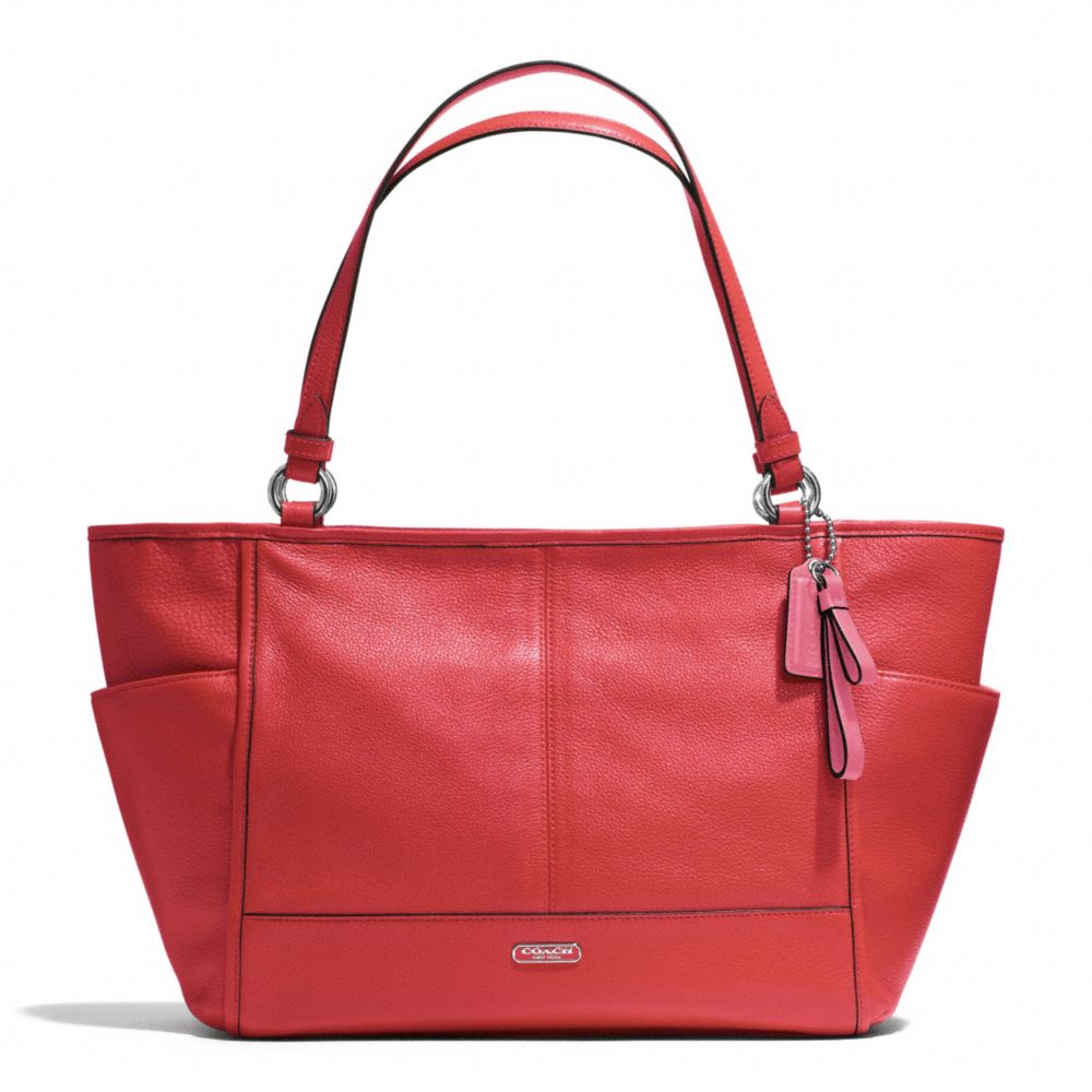 COACH F29898 - PARK LEATHER CARRIE TOTE SILVER/VERMILLION