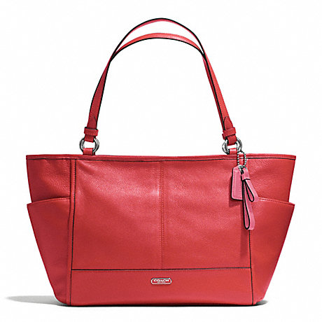 COACH F29898 PARK LEATHER CARRIE TOTE SILVER/VERMILLION
