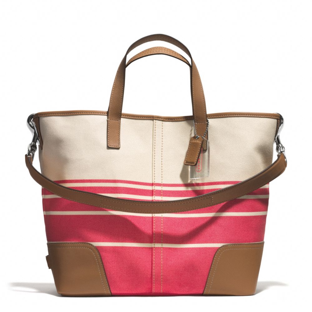 COACH F29921 Hadley Variegated Striped Duffle SILVER/CORAL