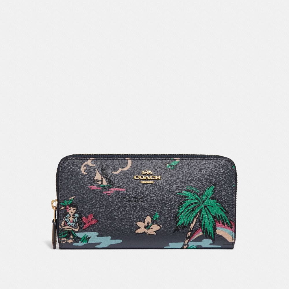 COACH f29933 ACCORDION ZIP WALLET WITH SCENIC HAWAIIAN PRINT MIDNIGHT MULTI/IMITATION GOLD