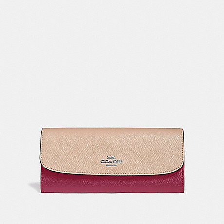 COACH f29938 SOFT WALLET IN COLORBLOCK SILVER/PINK MULTI
