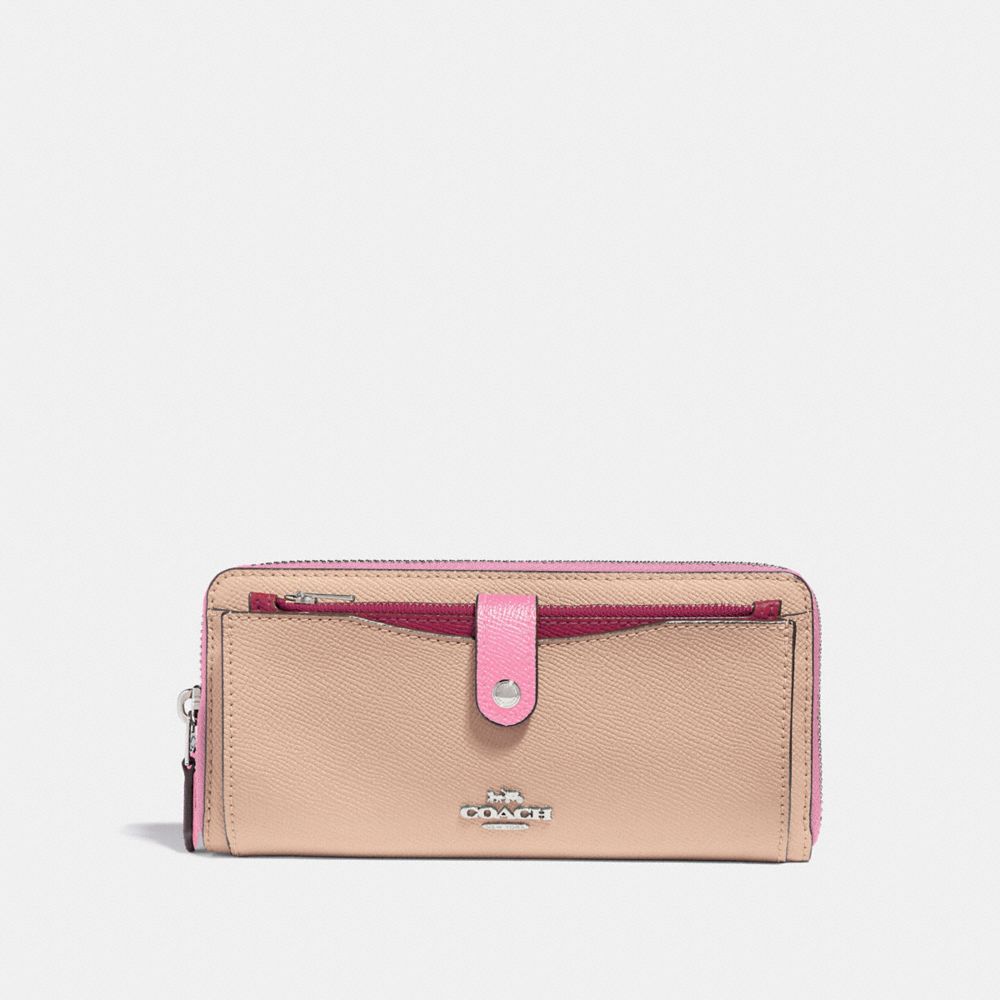 COACH f29940 MULTIFUNCTION WALLET IN COLORBLOCK SILVER/PINK MULTI