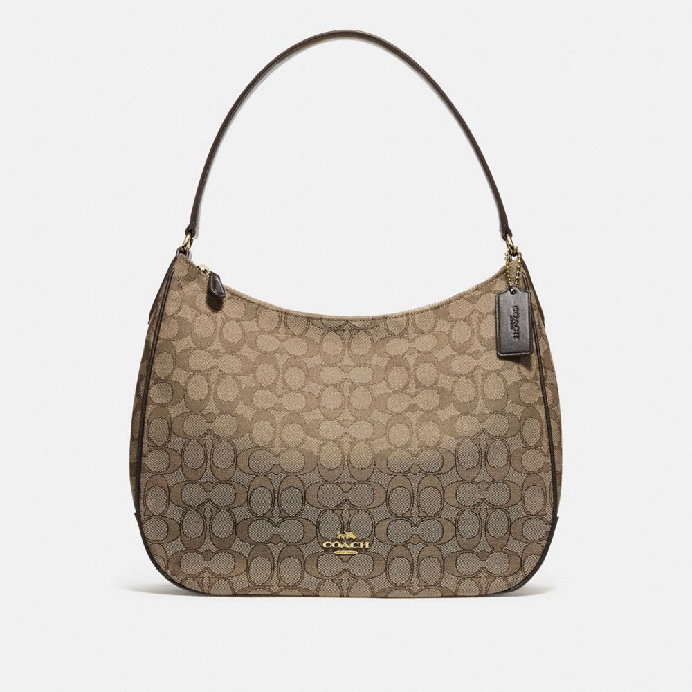 COACH F29959 ZIP SHOULDER BAG IN SIGNATURE JACQUARD KHAKI/BROWN/LIGHT-GOLD