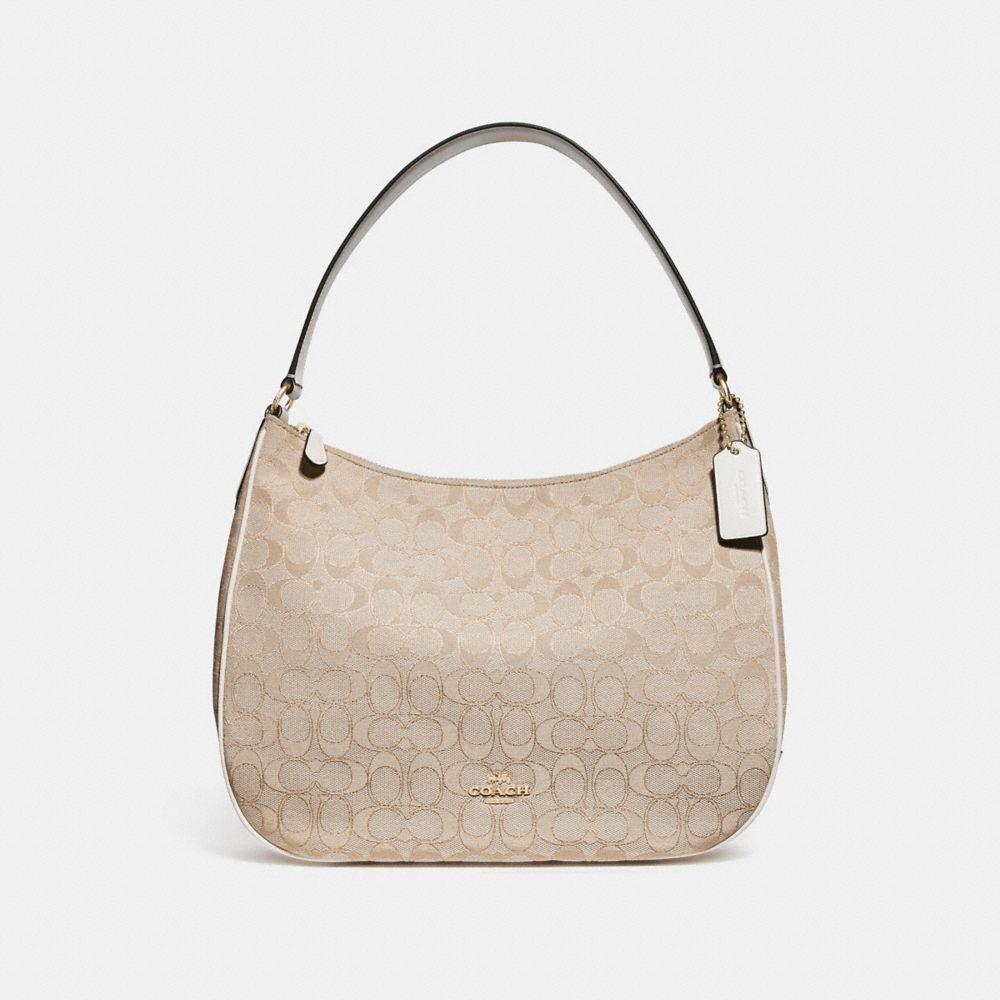 ZIP SHOULDER BAG IN SIGNATURE JACQUARD - f29959 - LIGHT KHAKI/CHALK/IMITATION GOLD