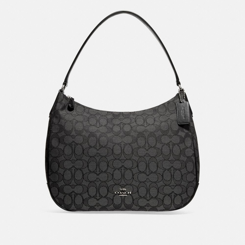 ZIP SHOULDER BAG IN SIGNATURE JACQUARD - f29959 - BLACK SMOKE/BLACK/SILVER