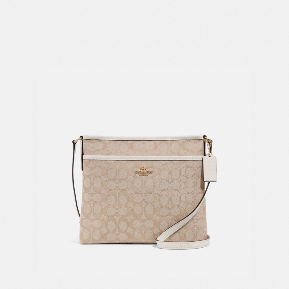 FILE CROSSBODY IN SIGNATURE JACQUARD - f29960 - LIGHT KHAKI/CHALK/IMITATION GOLD