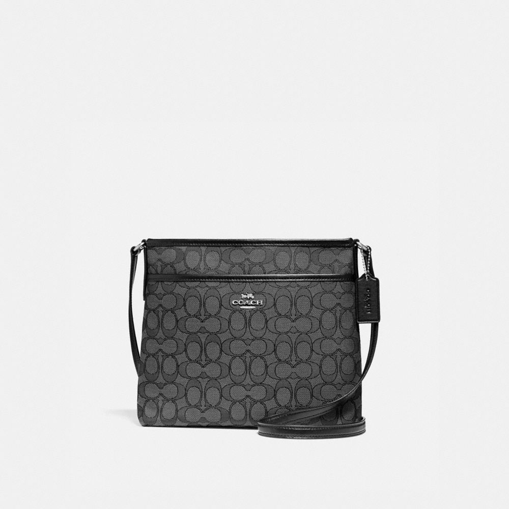 FILE CROSSBODY IN SIGNATURE JACQUARD - f29960 - BLACK SMOKE/BLACK/SILVER